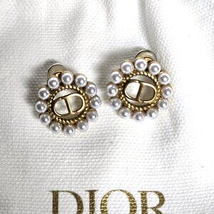 Dior Petit CD Baroque Stud Earrings with Pearls & CD Logo Rare & Authentic
